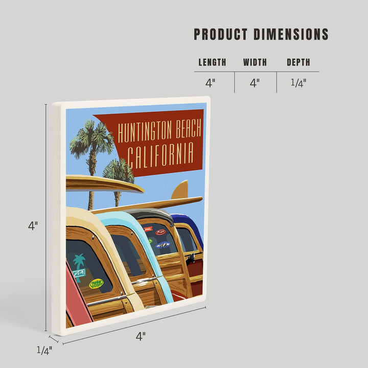 Huntington Beach, California, Woodies Lined Up, Coasters Coasters Lantern Press