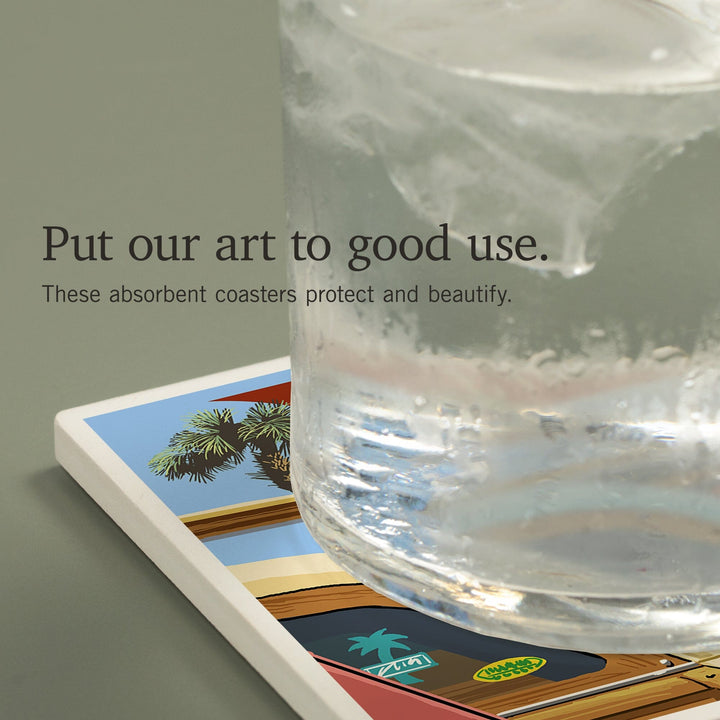 Huntington Beach, California, Woodies Lined Up, Coasters Coasters Lantern Press