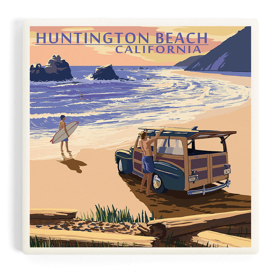 Huntington Beach, California, Woody on Beach, Coasters Coasters Lantern Press