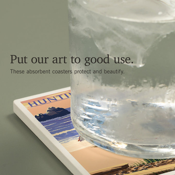 Huntington Beach, California, Woody on Beach, Coasters Coasters Lantern Press