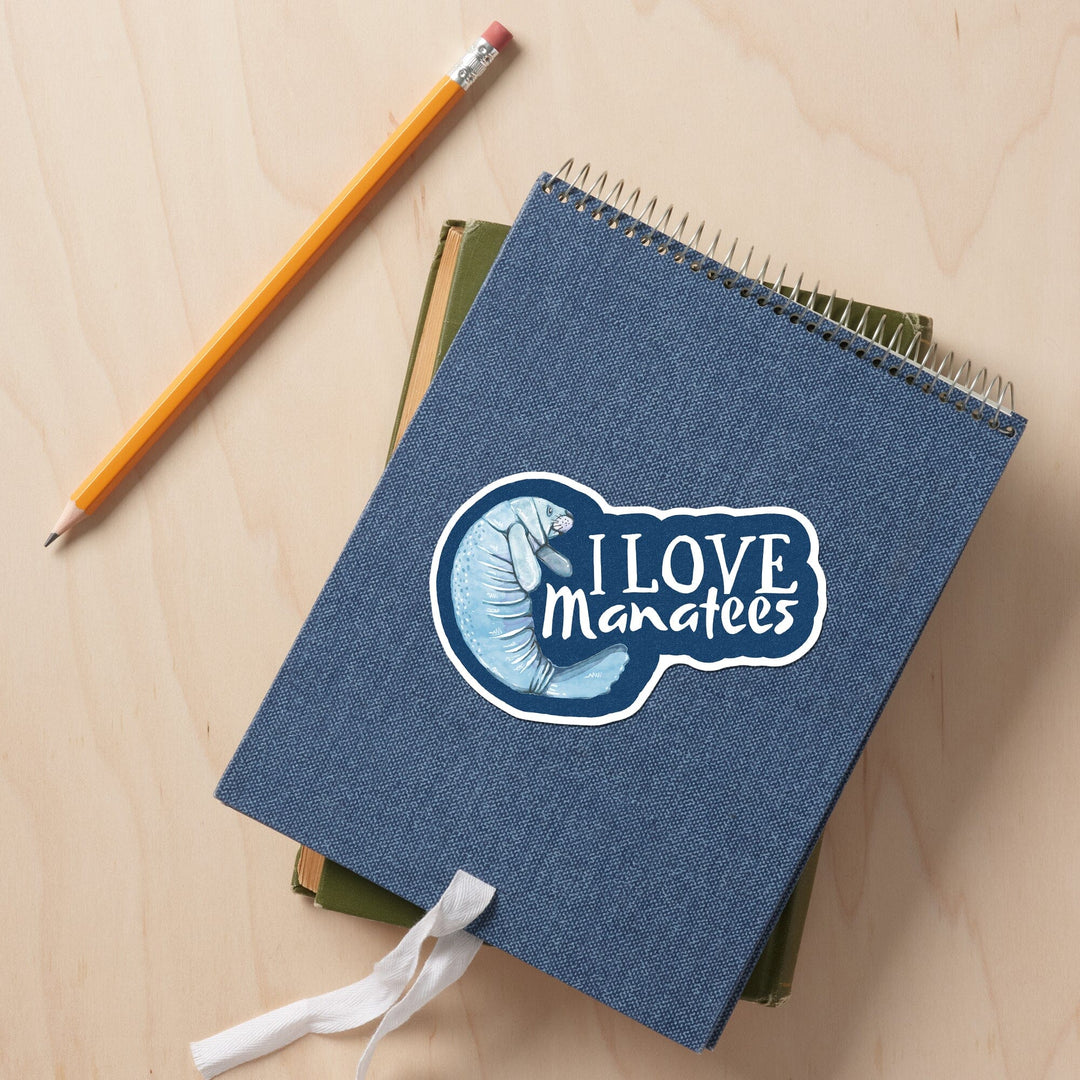 I Love Manatees, Contour, Vinyl Sticker Sticker Lantern Press