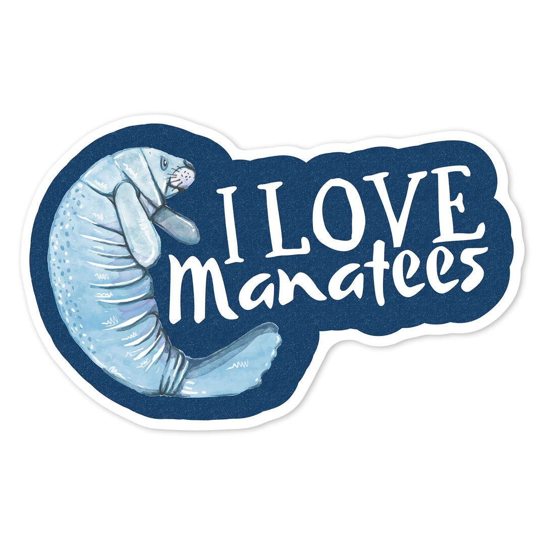 I Love Manatees, Contour, Vinyl Sticker Sticker Lantern Press