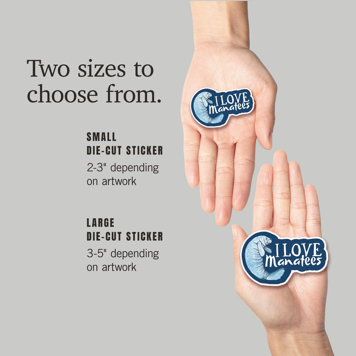 I Love Manatees, Contour, Vinyl Sticker Sticker Lantern Press