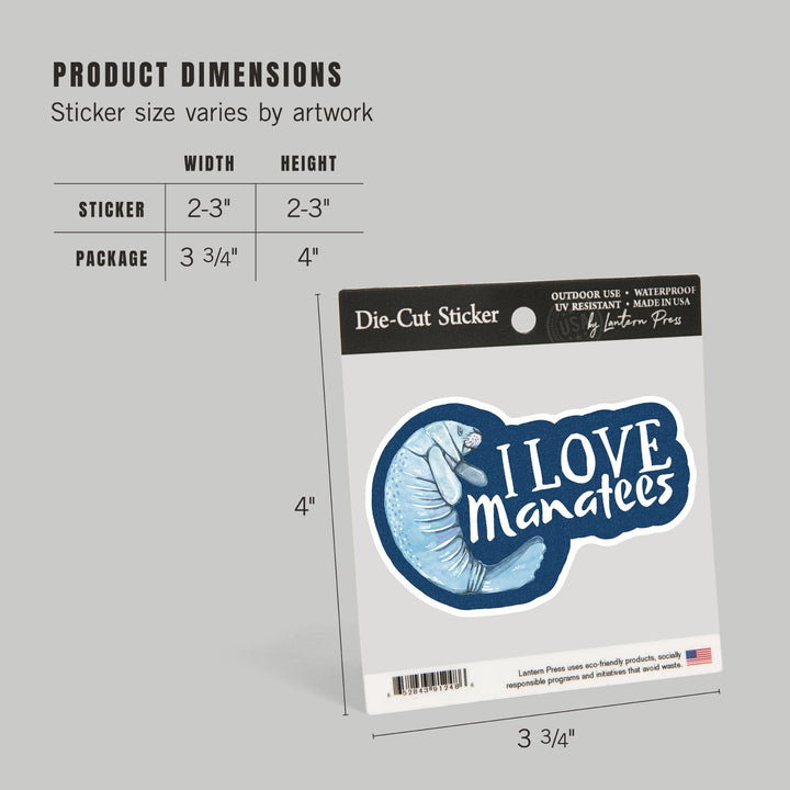 I Love Manatees, Contour, Vinyl Sticker Sticker Lantern Press