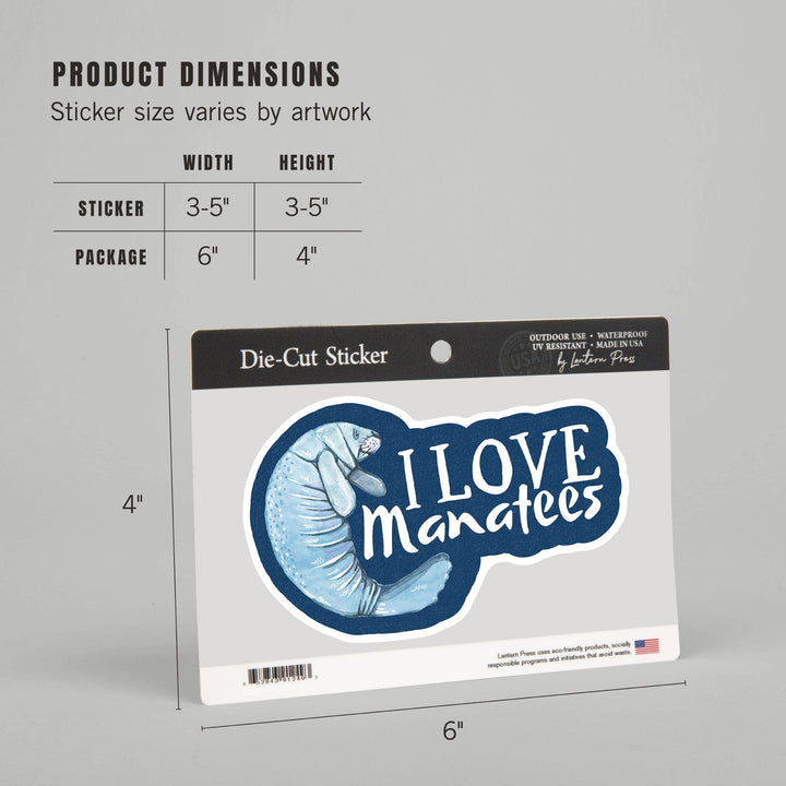 I Love Manatees, Contour, Vinyl Sticker Sticker Lantern Press