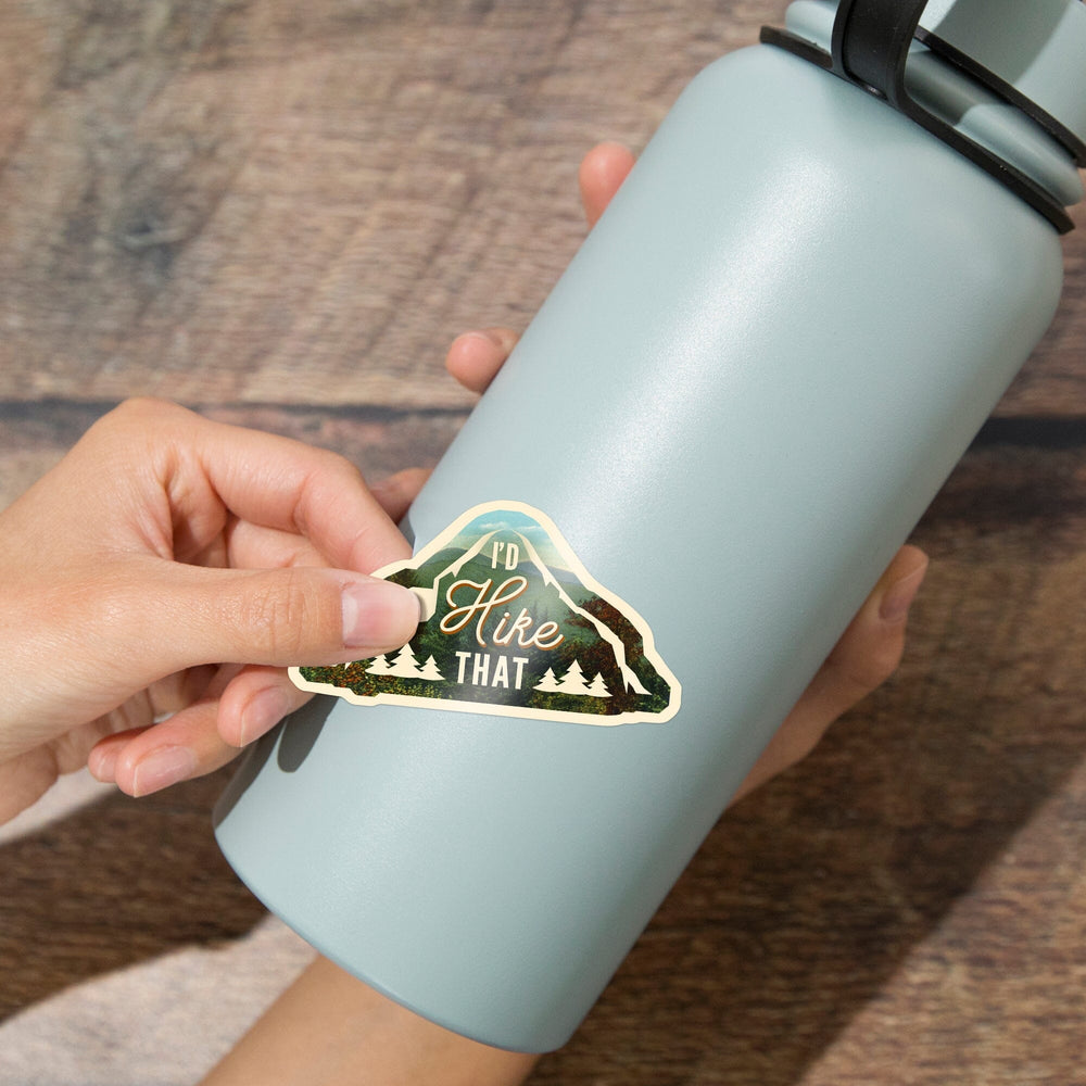 I'd Hike That, Mountains, Sentiment, Contour, Lantern Press Artwork, Vinyl Sticker - Lantern Press