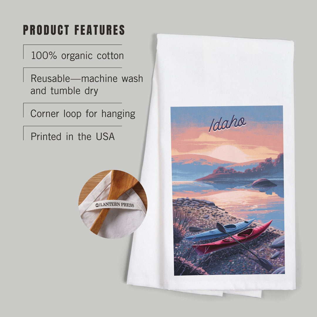 Idaho, Glassy Sunrise, Kayak, Organic Cotton Kitchen Tea Towels Kitchen Lantern Press