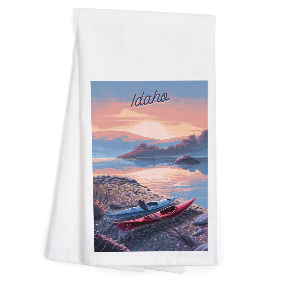 Idaho, Glassy Sunrise, Kayak, Organic Cotton Kitchen Tea Towels Kitchen Lantern Press