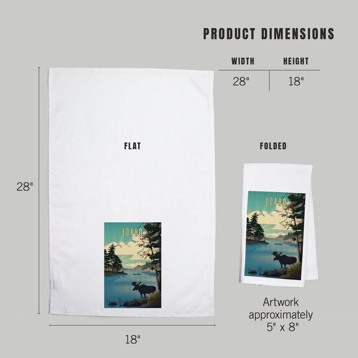 Idaho, Moose and Lake Lithograph, Organic Cotton Kitchen Tea Towels Kitchen Lantern Press