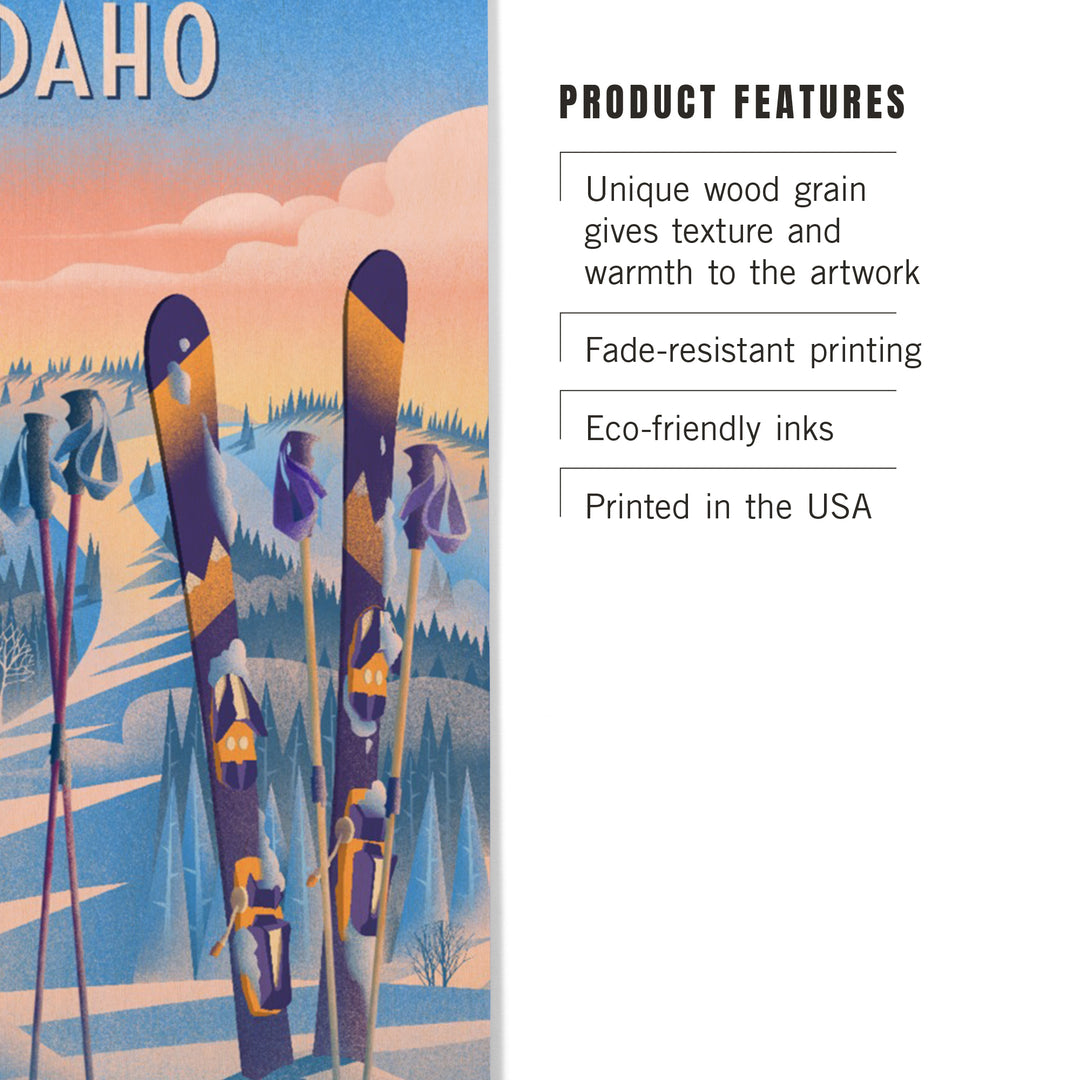Idaho, Prepare for Takeoff, Skis in Snowbank, Wood Signs and Postcards Wood Lantern Press
