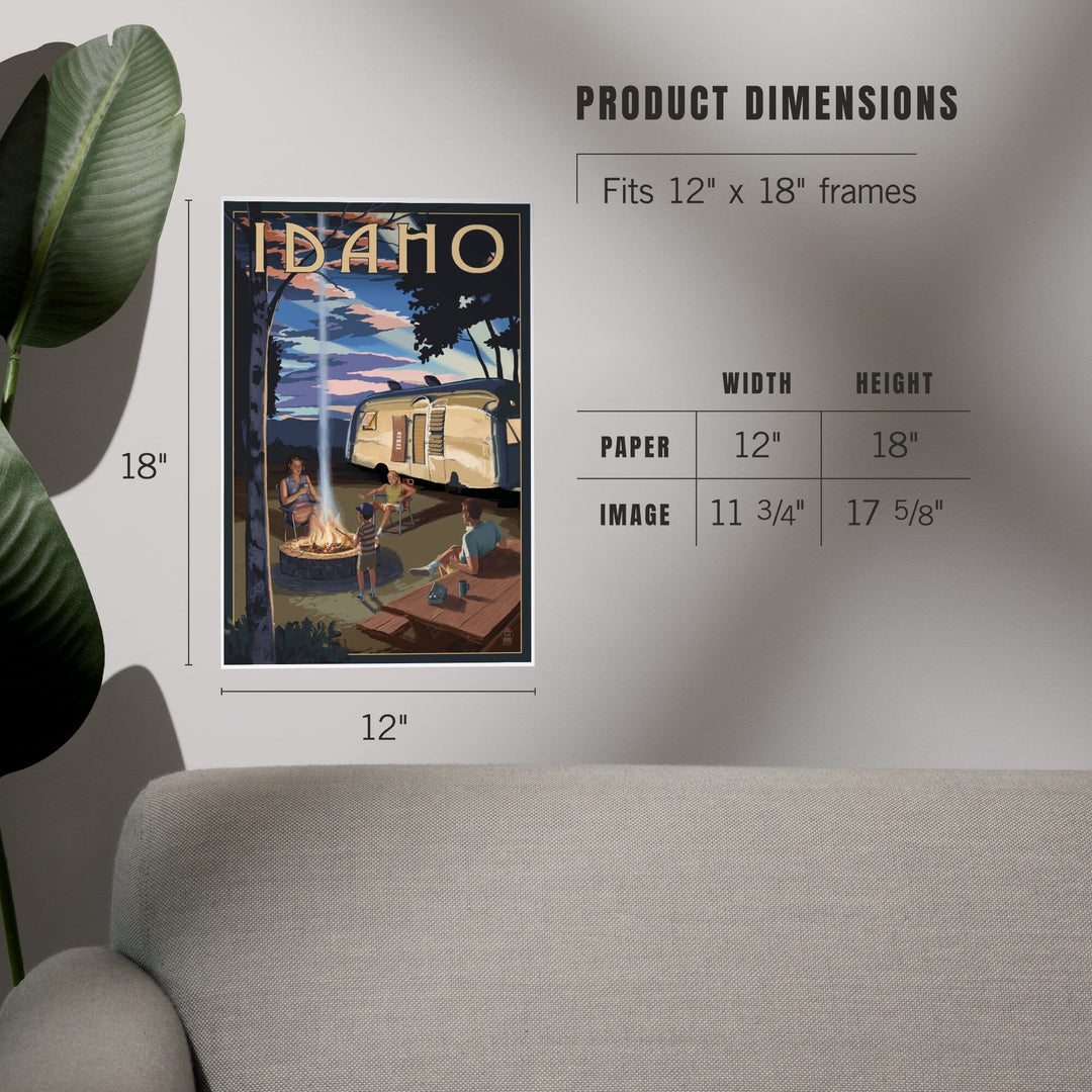 Idaho, Retro Camper and Mountains, Art & Giclee Prints - Lantern Press