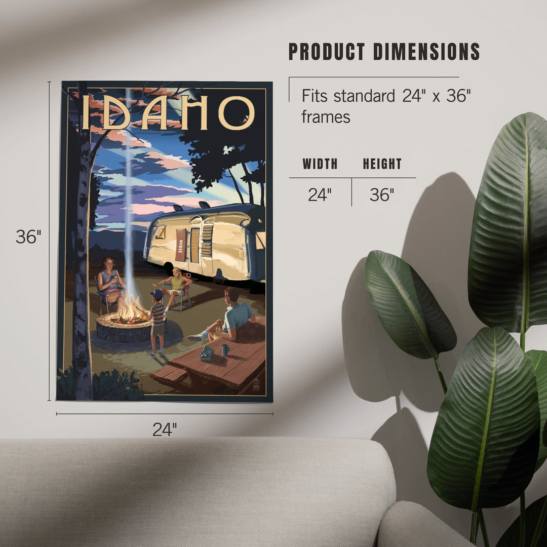 Idaho, Retro Camper and Mountains, Art & Giclee Prints - Lantern Press