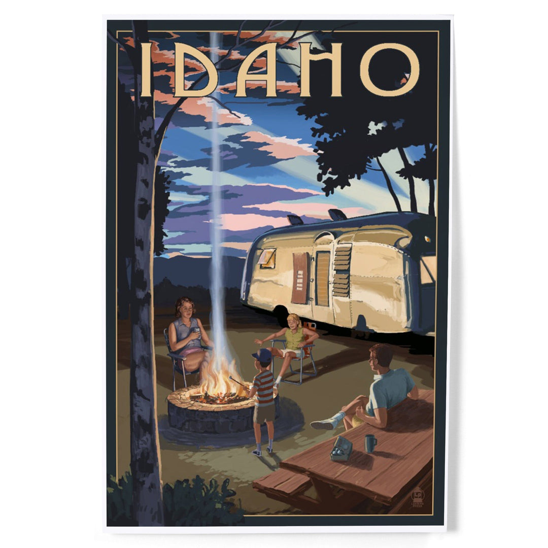 Idaho, Retro Camper and Mountains, Art & Giclee Prints - Lantern Press