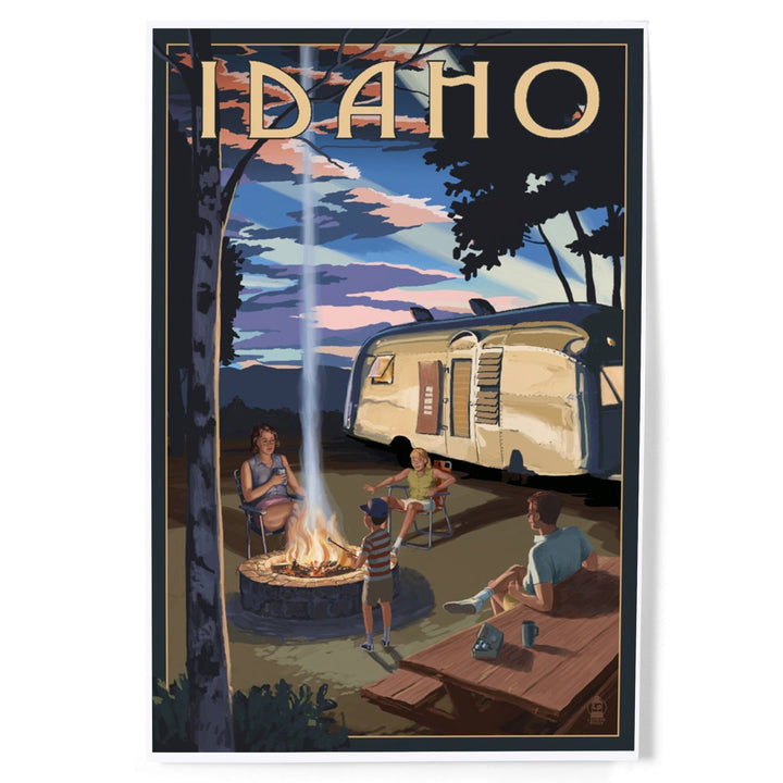 Idaho, Retro Camper and Mountains, Art & Giclee Prints - Lantern Press