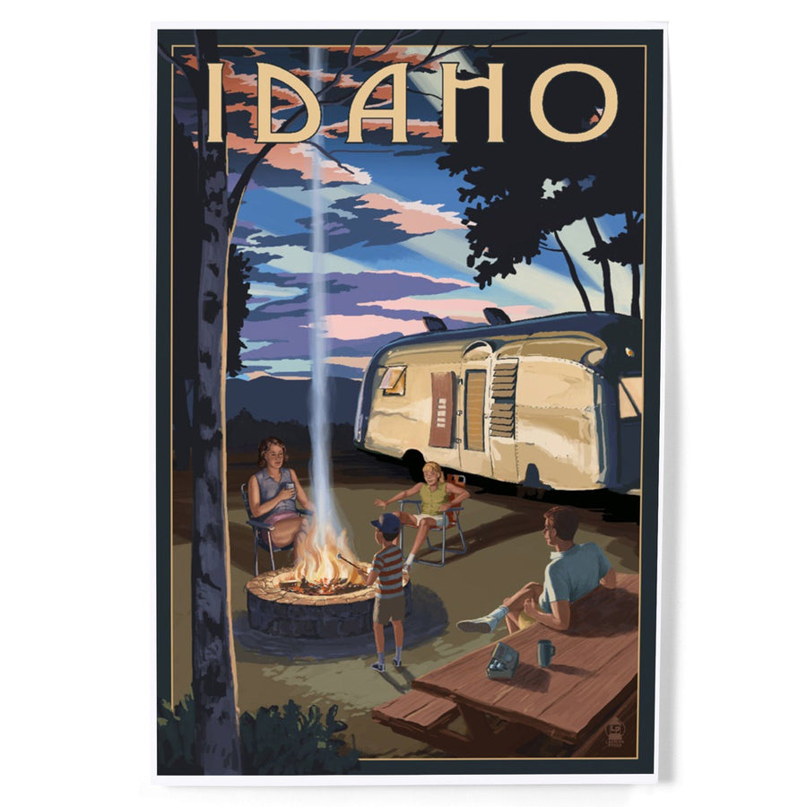 Idaho, Retro Camper and Mountains, Art & Giclee Prints - Lantern Press