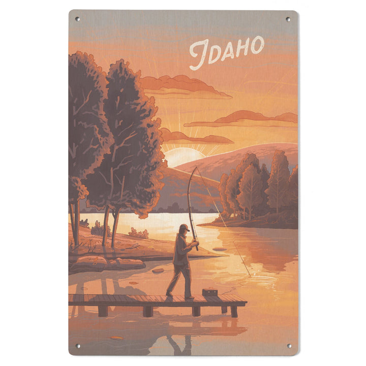 Idaho, This is Living, Fishing with Hills, Wood Signs and Postcards Wood Lantern Press