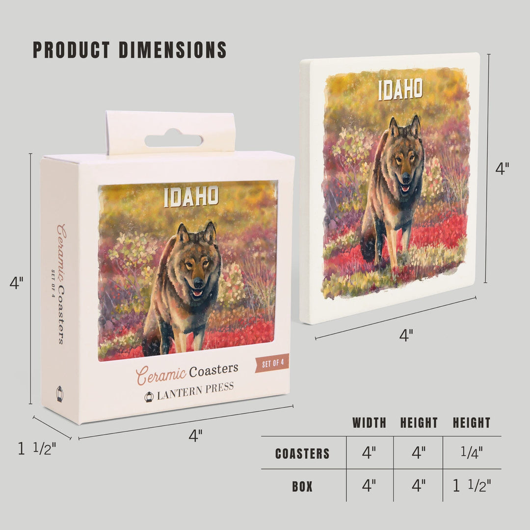 Idaho, Watercolor Study, Gray Wolf, Coasters Coasters Lantern Press