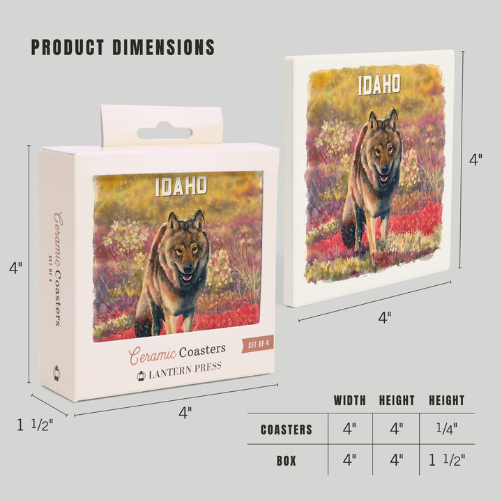 Idaho, Watercolor Study, Gray Wolf, Coasters Coasters Lantern Press