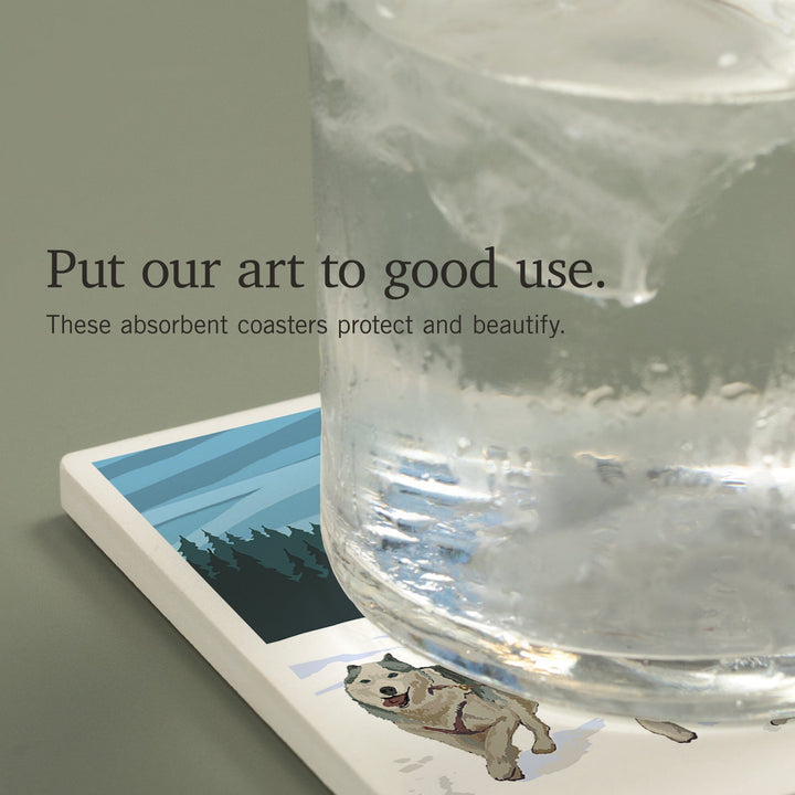 Iditarod, Alaska, Dog Sledding Scene, Coasters Coasters Lantern Press