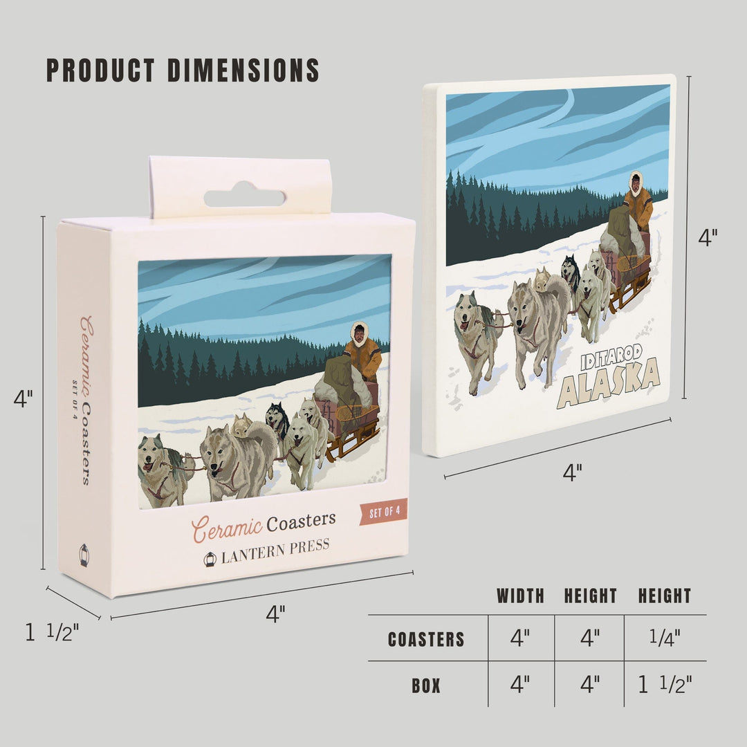 Iditarod, Alaska, Dog Sledding Scene, Coasters Coasters Lantern Press