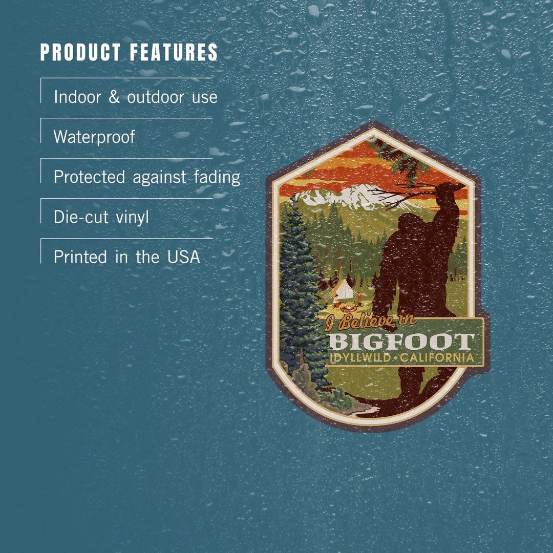 Idyllwild, California, I Believe, Bigfoot, Contour, Lantern Press Artwork, Vinyl Sticker - Lantern Press