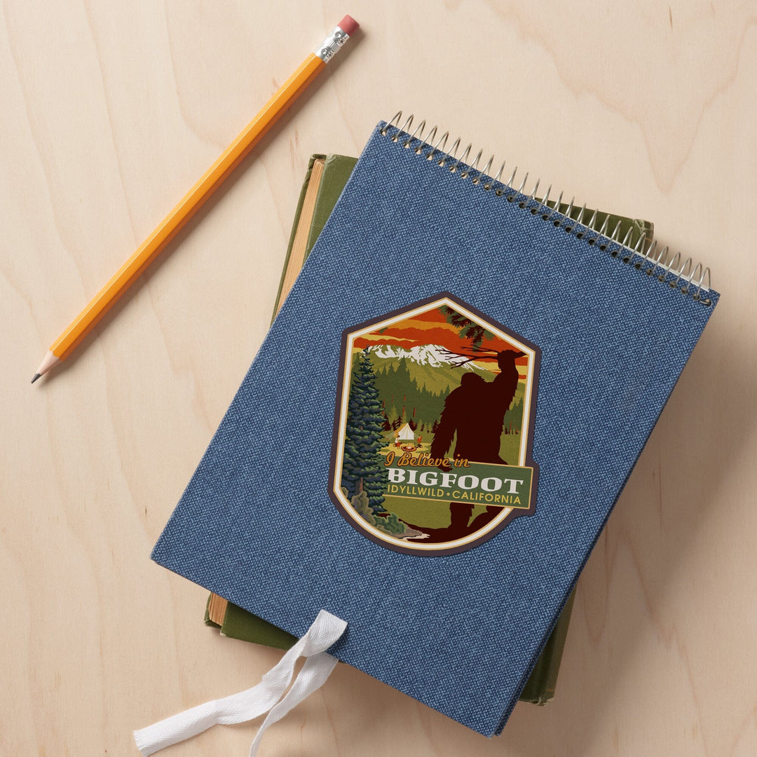 Idyllwild, California, I Believe, Bigfoot, Contour, Lantern Press Artwork, Vinyl Sticker - Lantern Press
