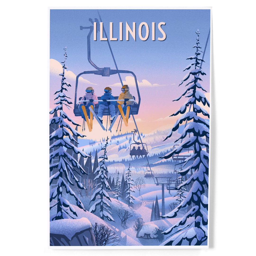 Illinois, Chill on the Uphill, Ski Lift, Art & Giclee Prints Art Lantern Press 12 x 18 Art Print