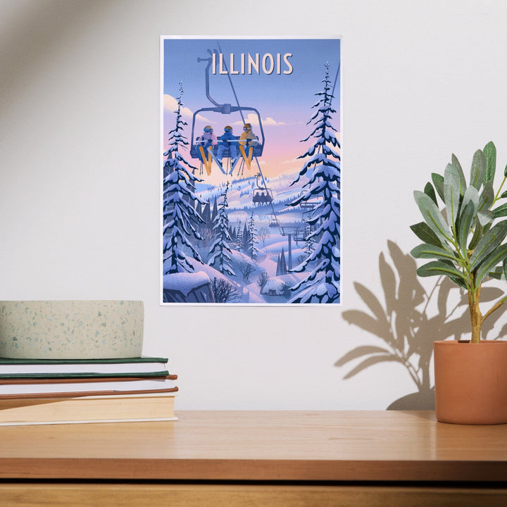 Illinois, Chill on the Uphill, Ski Lift, Art & Giclee Prints Art Lantern Press