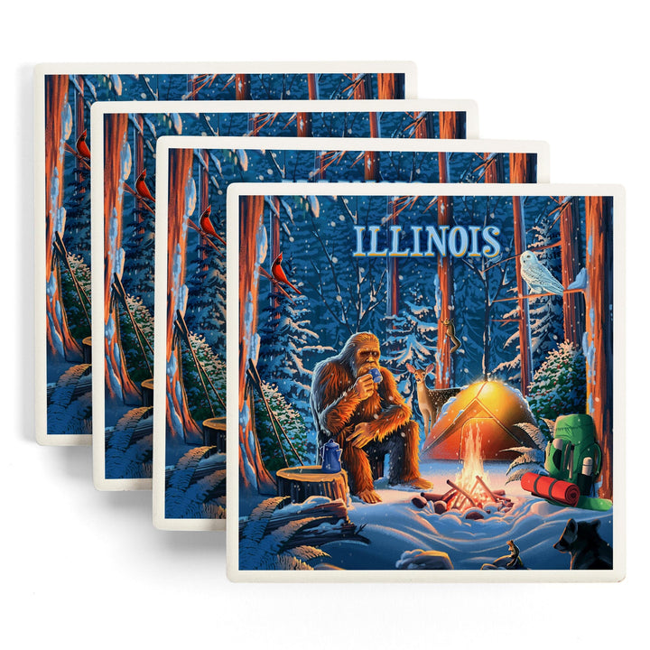 Illinois, Find Your Inner Squatch, Camping Bigfoot, Coasters Coasters Lantern Press