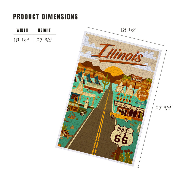 Illinois, Route 66, Geometric, Jigsaw Puzzle Puzzle Lantern Press