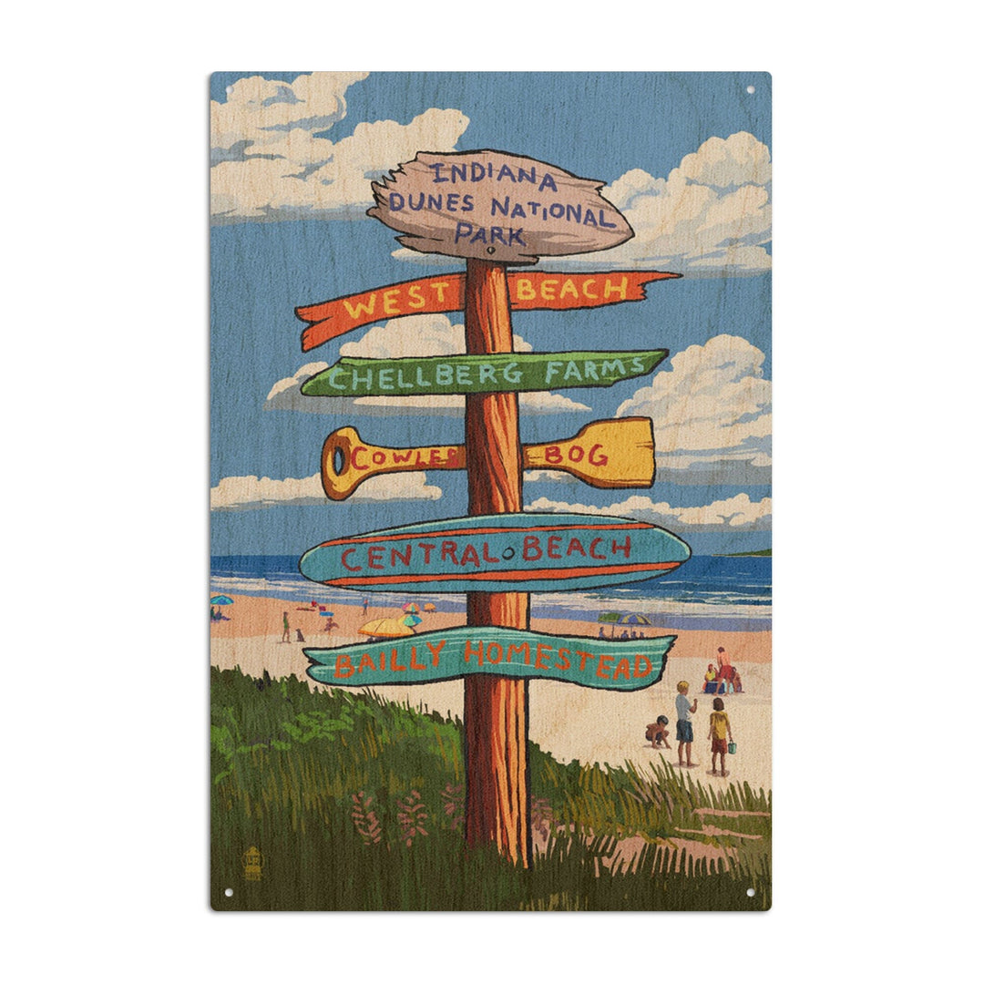 Indiana Dunes National Park, Indiana, Beach Destination Signpost, Lantern Press Artwork, Wood Signs and Postcards - Lantern Press