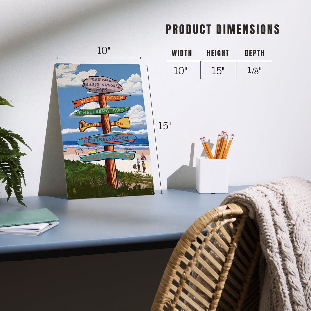 Indiana Dunes National Park, Indiana, Beach Destination Signpost, Lantern Press Artwork, Wood Signs and Postcards - Lantern Press