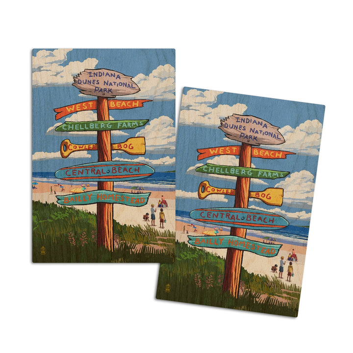 Indiana Dunes National Park, Indiana, Beach Destination Signpost, Lantern Press Artwork, Wood Signs and Postcards - Lantern Press