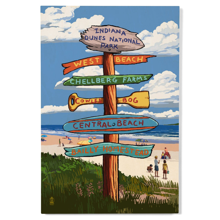 Indiana Dunes National Park, Indiana, Beach Destination Signpost, Lantern Press Artwork, Wood Signs and Postcards - Lantern Press