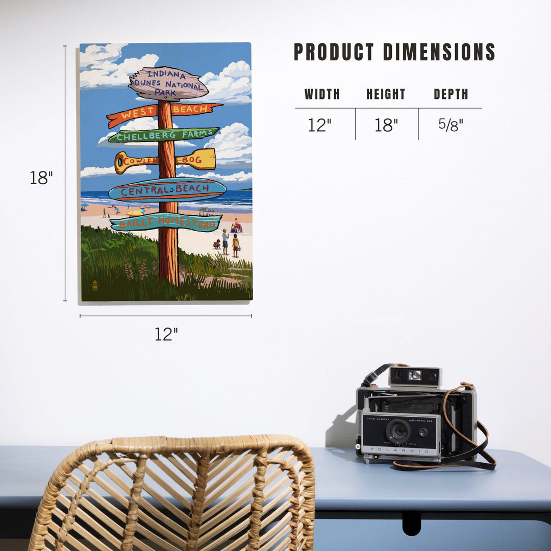 Indiana Dunes National Park, Indiana, Beach Destination Signpost, Lantern Press Artwork, Wood Signs and Postcards - Lantern Press