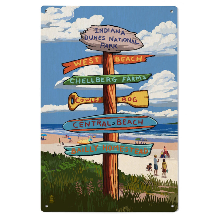 Indiana Dunes National Park, Indiana, Beach Destination Signpost, Lantern Press Artwork, Wood Signs and Postcards - Lantern Press