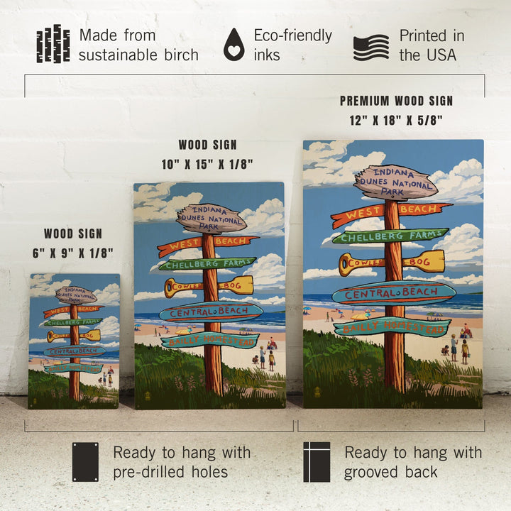 Indiana Dunes National Park, Indiana, Beach Destination Signpost, Lantern Press Artwork, Wood Signs and Postcards - Lantern Press