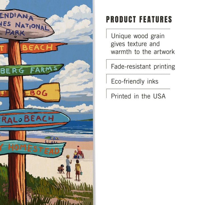 Indiana Dunes National Park, Indiana, Beach Destination Signpost, Lantern Press Artwork, Wood Signs and Postcards - Lantern Press