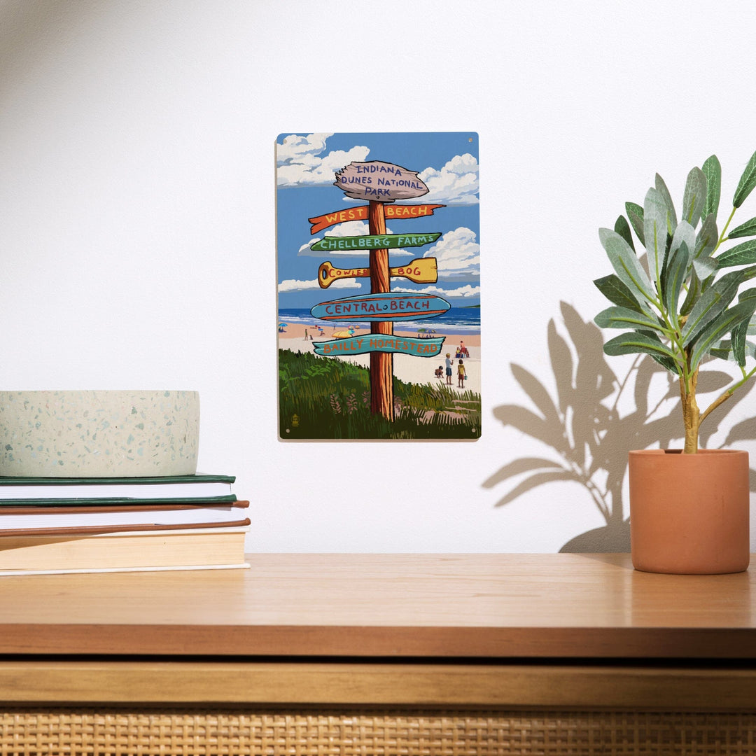 Indiana Dunes National Park, Indiana, Beach Destination Signpost, Lantern Press Artwork, Wood Signs and Postcards - Lantern Press