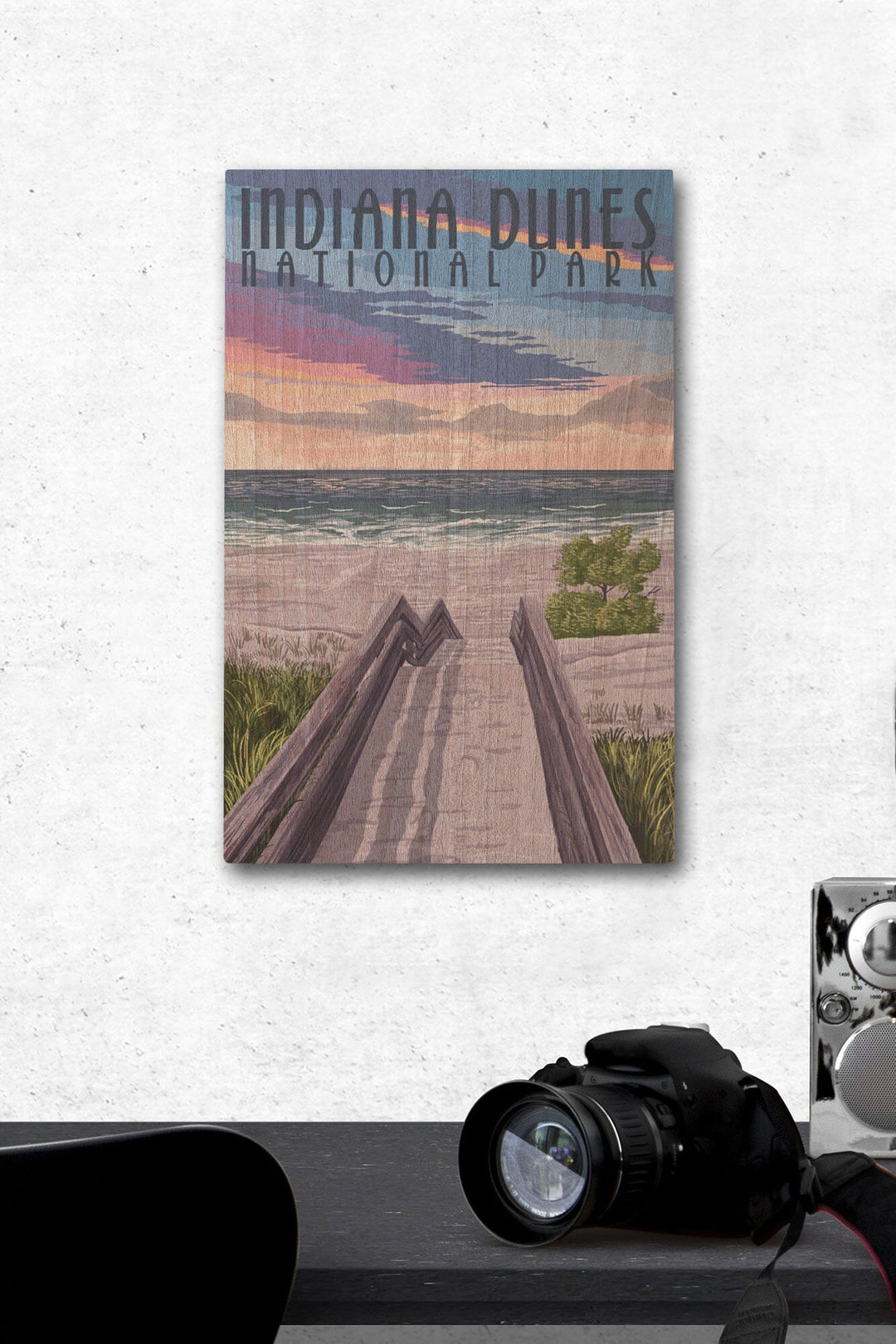 Indiana Dunes National Park, Lake Michigan, Beach Boardwalk Scene, Lantern Press Artwork, Wood Signs and Postcards - Lantern Press