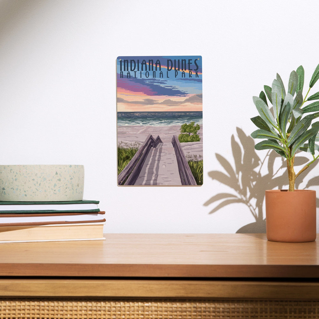 Indiana Dunes National Park, Lake Michigan, Beach Boardwalk Scene, Lantern Press Artwork, Wood Signs and Postcards - Lantern Press