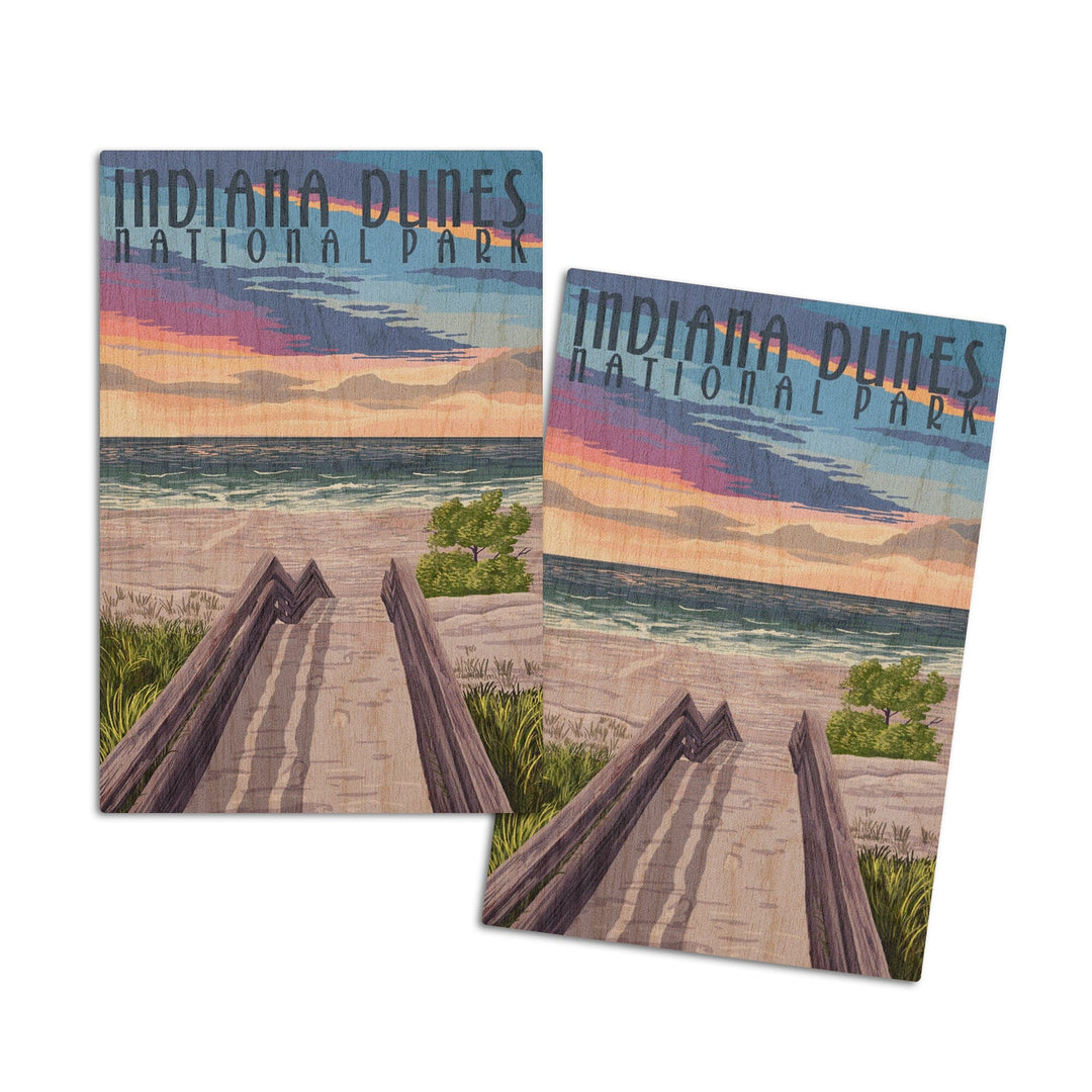 Indiana Dunes National Park, Lake Michigan, Beach Boardwalk Scene, Lantern Press Artwork, Wood Signs and Postcards - Lantern Press