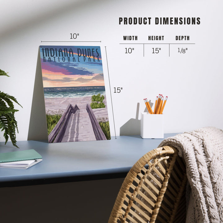 Indiana Dunes National Park, Lake Michigan, Beach Boardwalk Scene, Lantern Press Artwork, Wood Signs and Postcards - Lantern Press