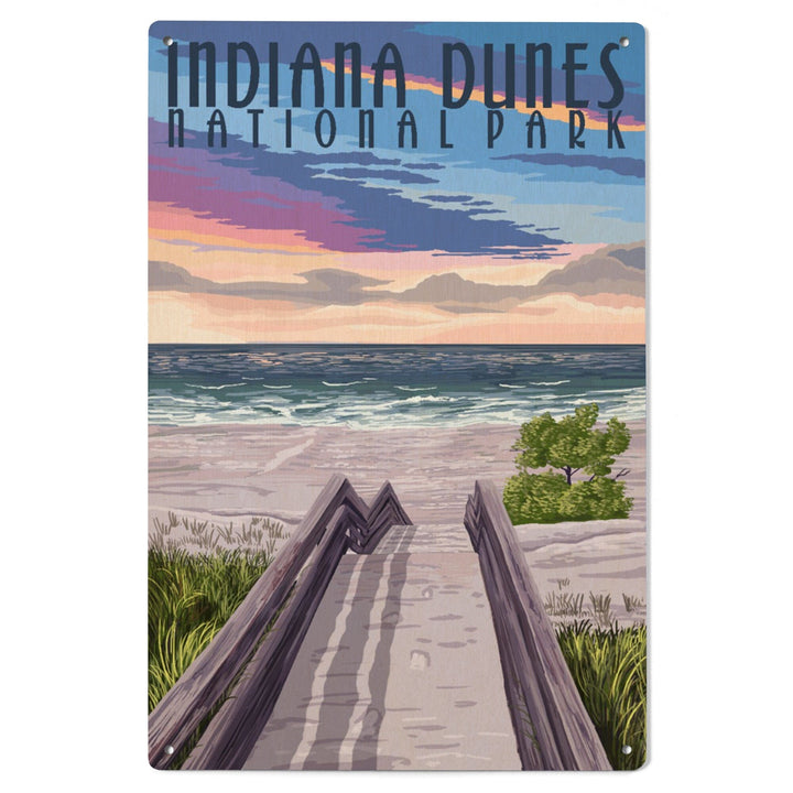 Indiana Dunes National Park, Lake Michigan, Beach Boardwalk Scene, Lantern Press Artwork, Wood Signs and Postcards - Lantern Press