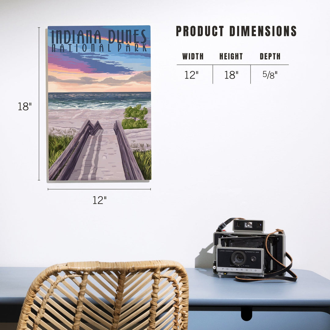 Indiana Dunes National Park, Lake Michigan, Beach Boardwalk Scene, Lantern Press Artwork, Wood Signs and Postcards - Lantern Press