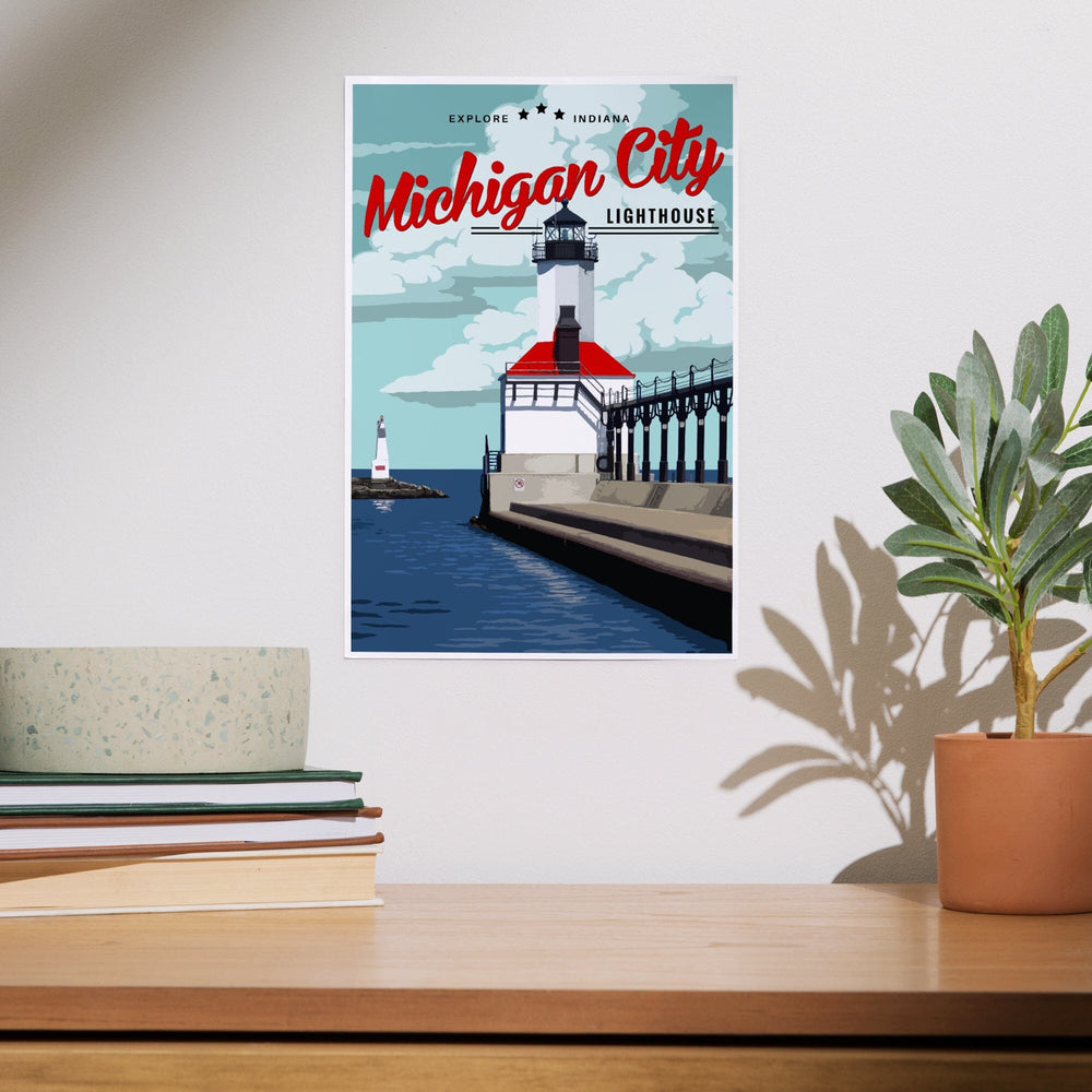 Indiana, Michigan City Lighthouse and Pier, Art & Giclee Prints - Lantern Press