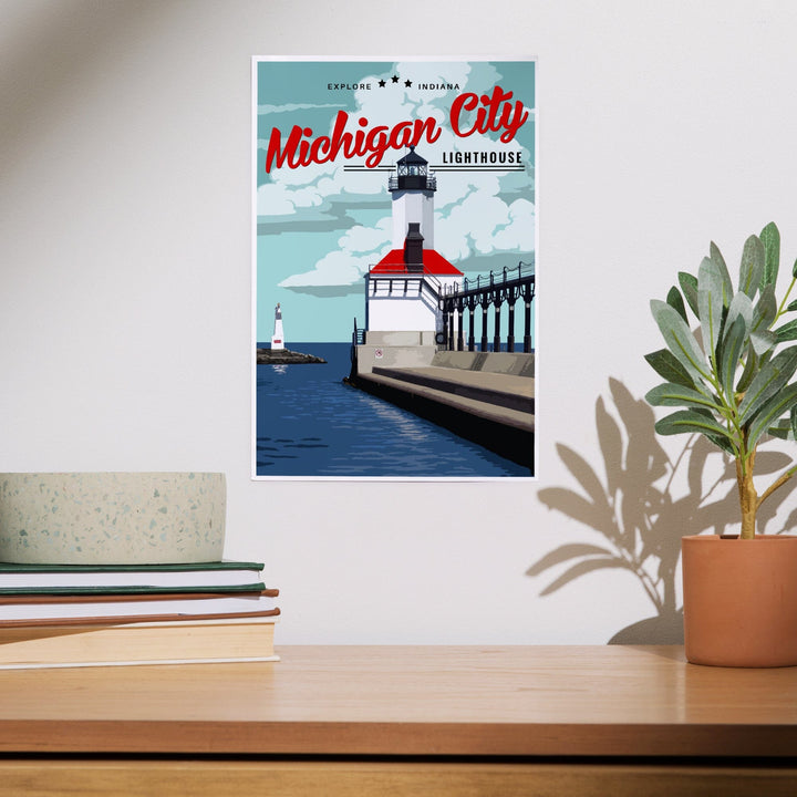 Indiana, Michigan City Lighthouse and Pier, Art & Giclee Prints - Lantern Press