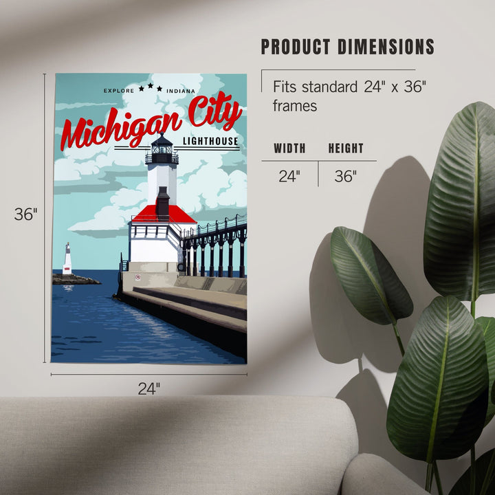 Indiana, Michigan City Lighthouse and Pier, Art & Giclee Prints - Lantern Press