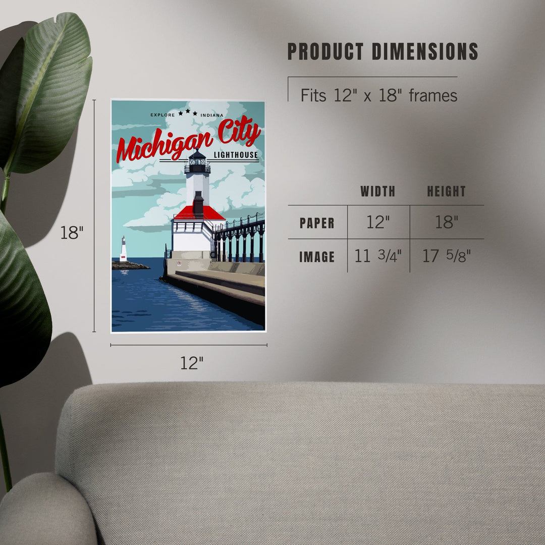 Indiana, Michigan City Lighthouse and Pier, Art & Giclee Prints - Lantern Press