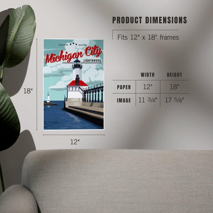 Indiana, Michigan City Lighthouse and Pier, Art & Giclee Prints - Lantern Press
